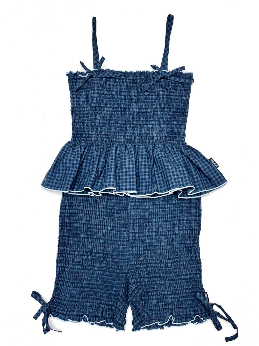 Teddy Fresh Blue Gingham Smocked Ruffle Trim Peplum Pajama Shorts Set XL